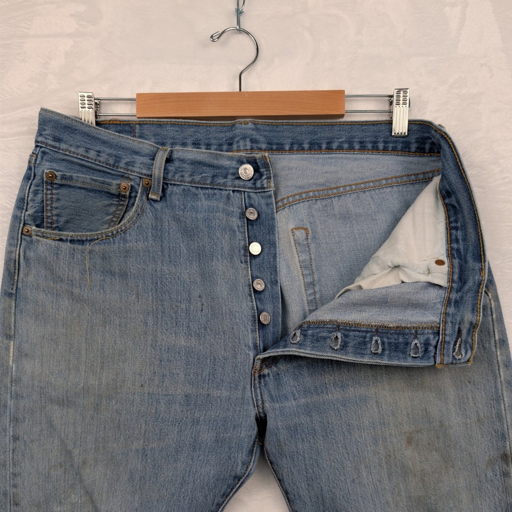 VTG Levi's 501 Jeans Mens 35x29 Blue Distressed Thrashed Button Fly Grunge 90s